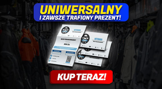 Karta podarunkowa lub voucher do sklepu motocyklowego Motobanda, gdzie są ubrania motocyklowe, akcesoria i wszystko dla motocyklisty, motocyklistki oraz motocykla.