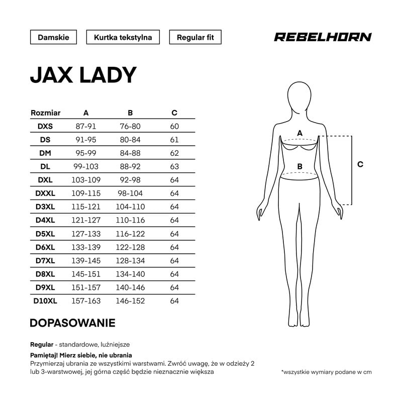Kurtka Rebelhorn Jax - tabela rozmiarów dla Kobiet