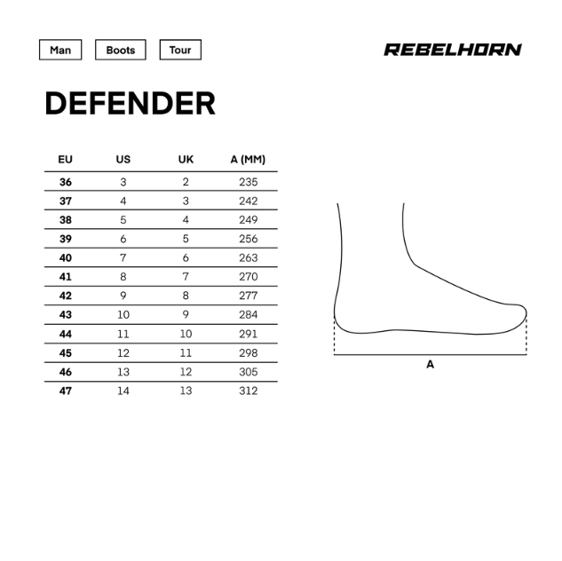 Rozmiary Butów Rebelhorn Defender