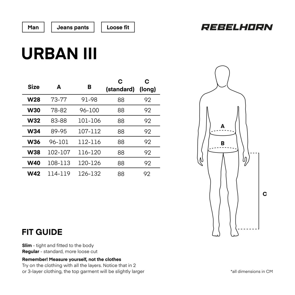 Spodnie Rebelhorn Urban III - tabela rozmiarów