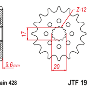 JT Zębatka Przednia JTF1905 rozmiar 428 Standardowa