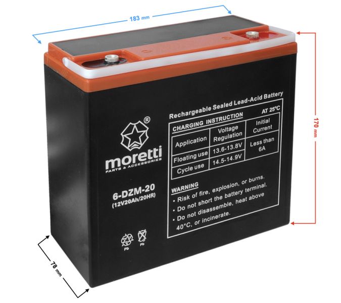 Akumulator Moretti (Gel) 20Ah 6-DZM-20 12V skuter elektryczny 