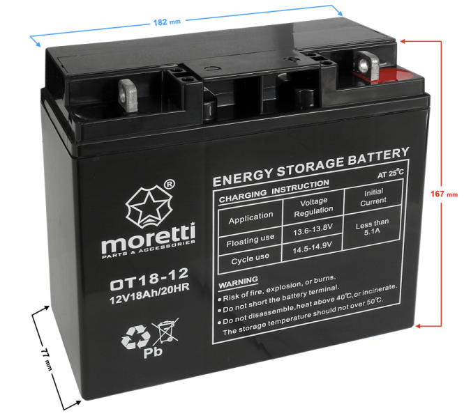 Akumulator Moretti (Gel) OT 12V/18AH  