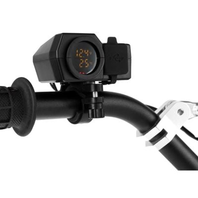 Biketec Gniazdo Usb Quick Charge 3.0 Z Woltomierzem I Wskaźnikiem Temperatury Zewnętrznej Montaż Na Kierownice
