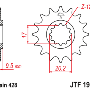JT Zębatka Przednia JTF1907 rozmiar 428 Standardowa