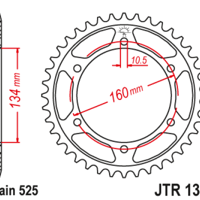 JT Zębatka Tylna JTR1307 rozmiar 525 Standardowa czarna Tył 42