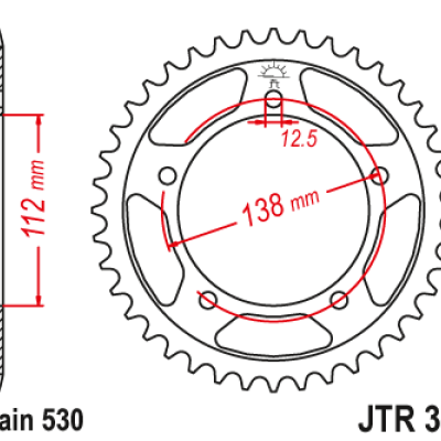 JT Zębatka Tylna JTR302 rozmiar 530 Standardowa czarna Tył 43