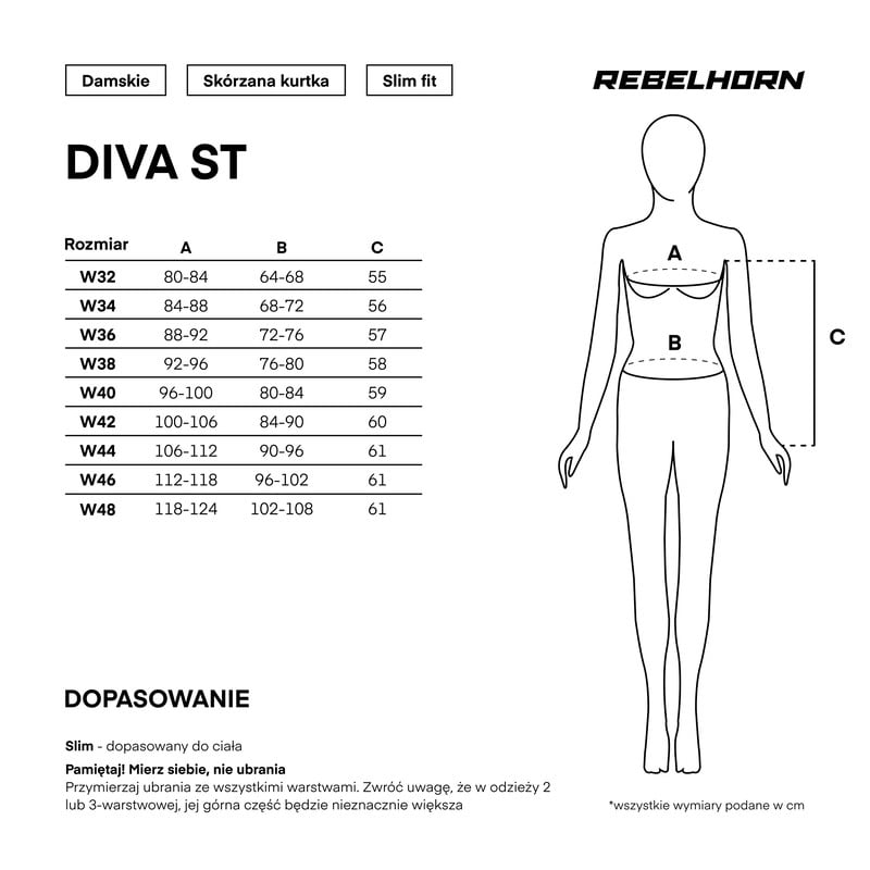 Kurtka Rebelhorn Diva ST - tabela rozmiarów dla Kobiet