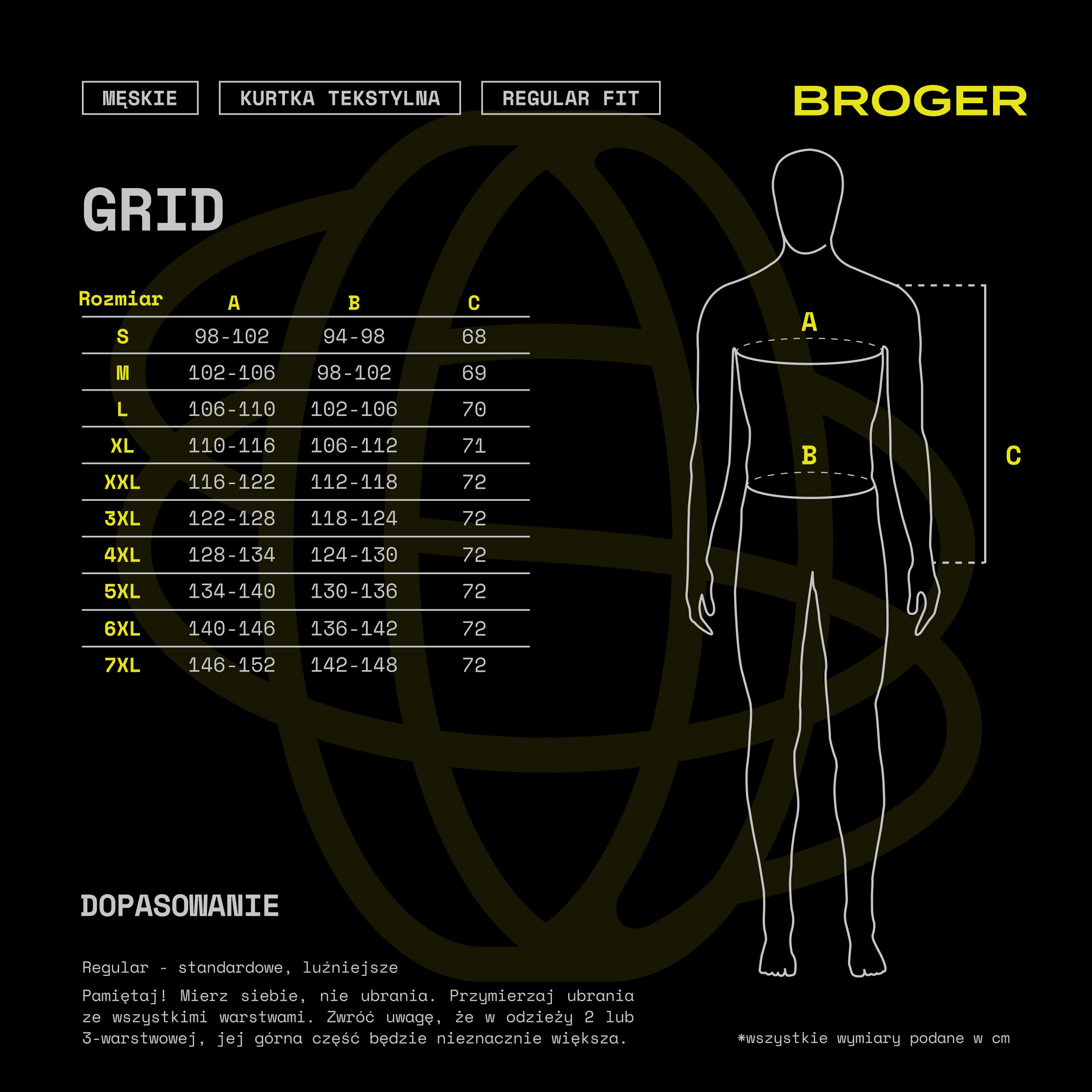 Kurtka Broger Grid - tabela rozmiarów 